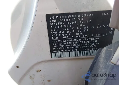 2012 Volkswagen Tiguan Se z USA, uszkodzony, nr VIN WVGBV7AX7CW527271